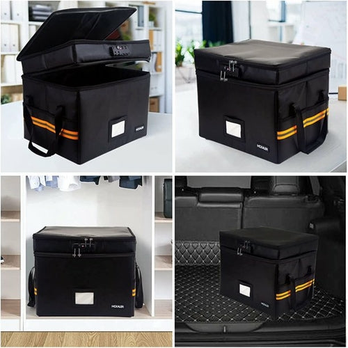 Fireproof Document Box with Lock, 2 Layer Mult-Pockets