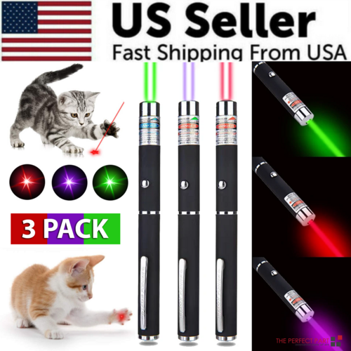 3 Pack 900Mile Laser Pointer Pen Green Blue Red Light Visible Beam