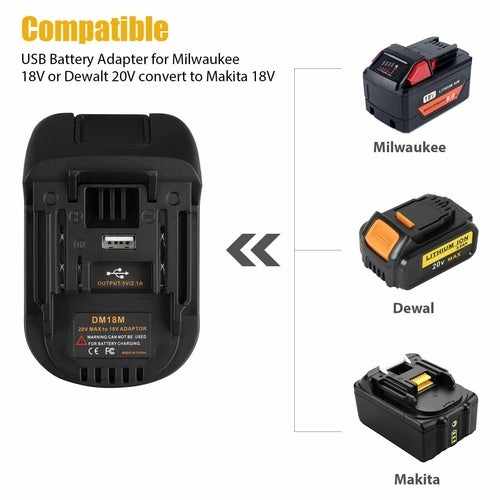 USB Battery Adapter Converter For 20V DEWALT Milwaukee M18