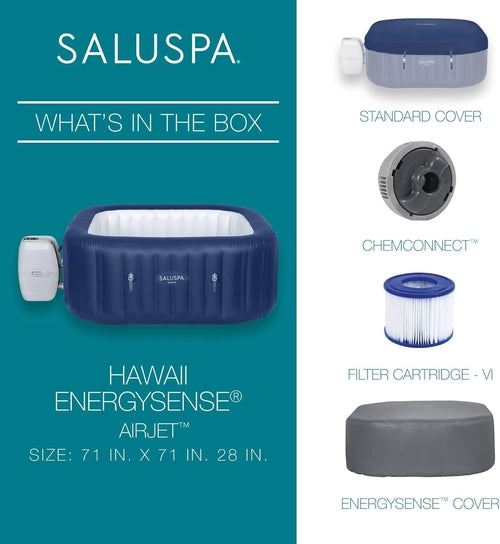 Saluspa Hawaii Airjet 4 to 6 Person Inflatable Hot Tub Square Portable